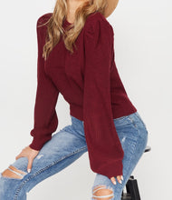 Load image into Gallery viewer, CREW NECK PUFF SLEEVE SWEATER
