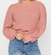 Load image into Gallery viewer, CREW NECK PUFF SLEEVE SWEATER
