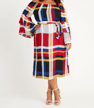 Load image into Gallery viewer, PLAID OFF SHOULDER PEASANT DRESS
