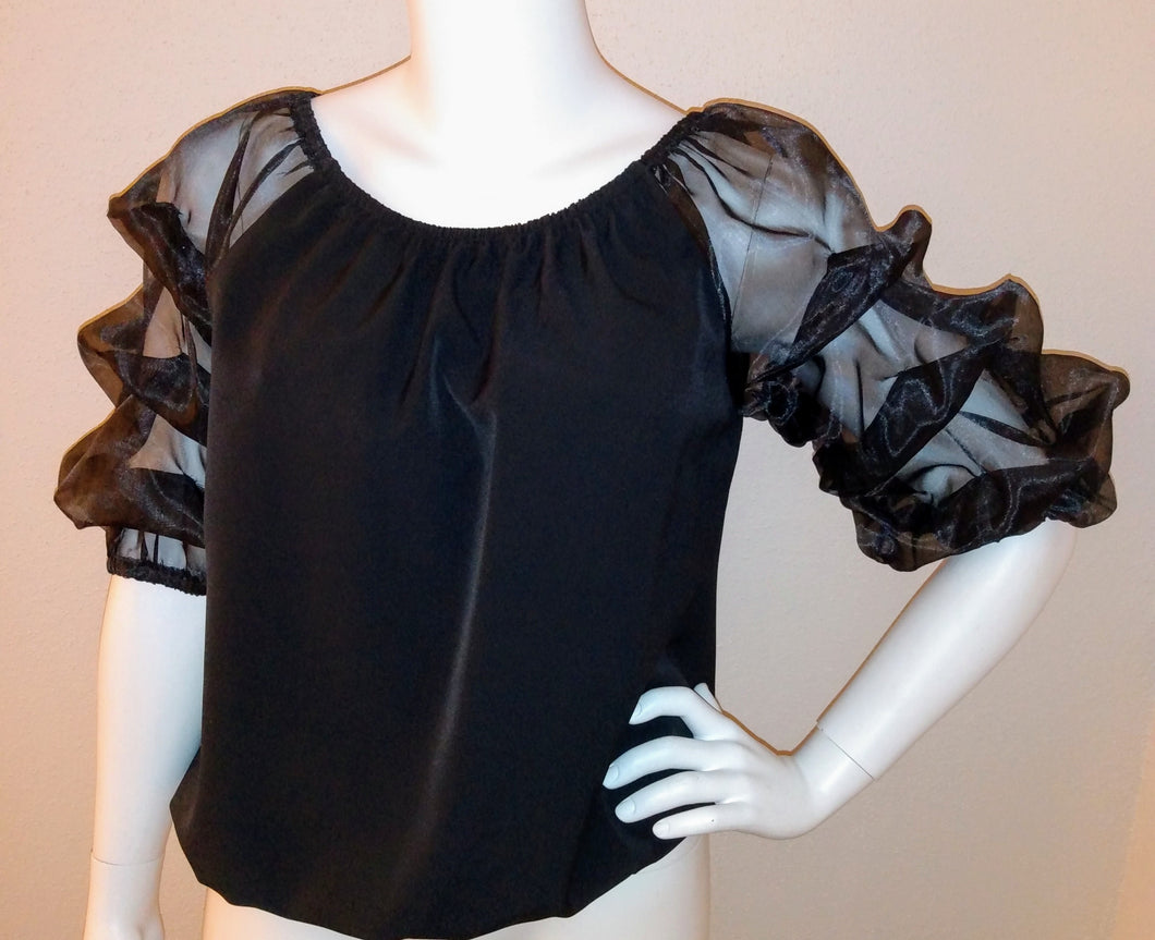 SHEER MESH PUFF OFF THE SHOULDER TOP