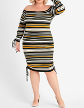 Load image into Gallery viewer, STRIPED RUCHED SWEATER DRESS

